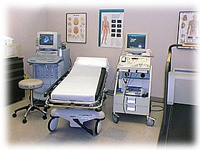 This lab in the Stanford Vascular laboratory includes both duplex ultrasound imager and an indirect Doppler ultrasound machine with a treadmill for physiological assessment.