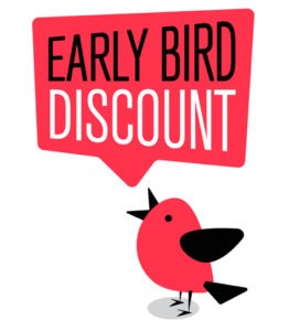 Bird with speech bubble saying Early Bird Discount